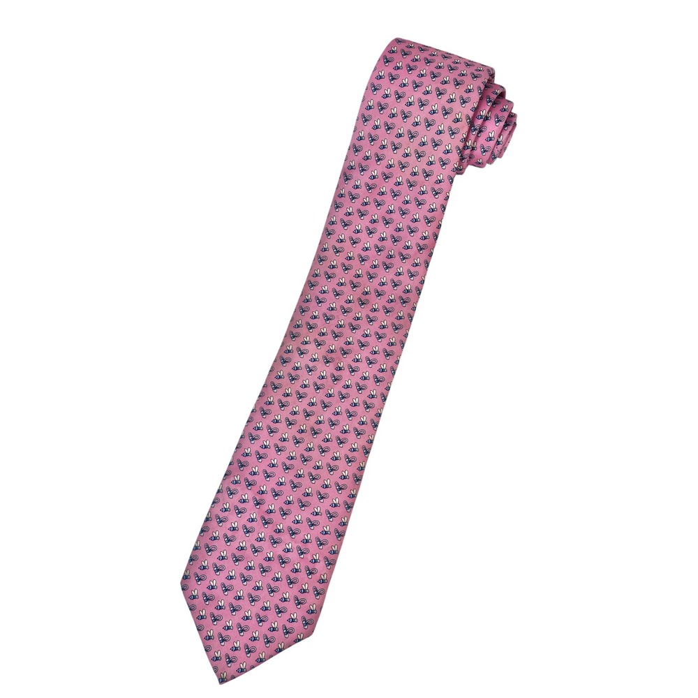 Brooks Brothers Mens Pink Silk Bee Print Necktie Made in USA Italian Fabric 60'+